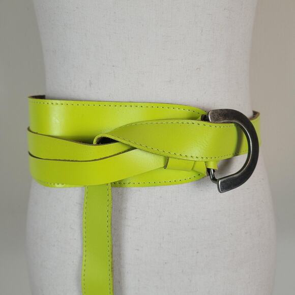 Free People Belt Small Medium Neon Yellow Leather Parakeet Wrap Waist Boho Waltz main image 6